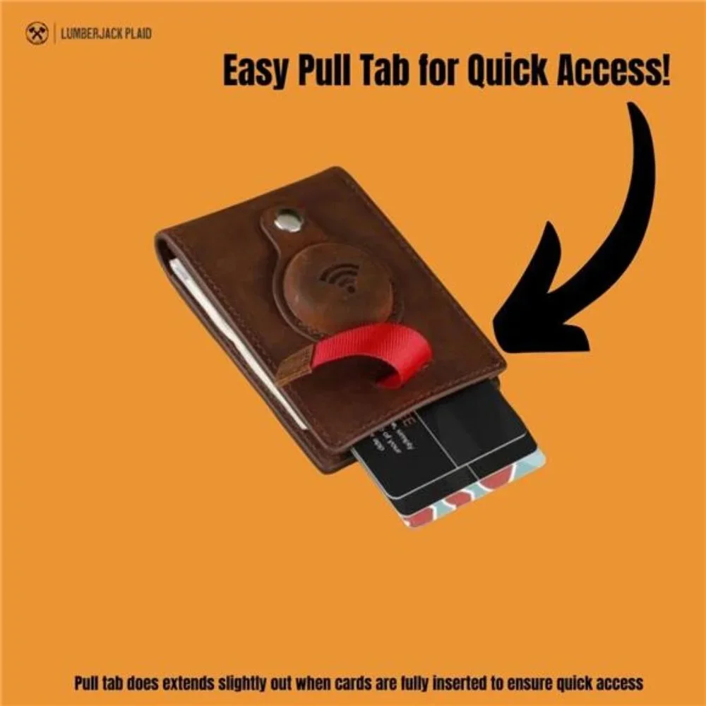 Genuine Leather Airtag Wallet | Credit Card Bifold Wallet for Apple Air Tag GPS